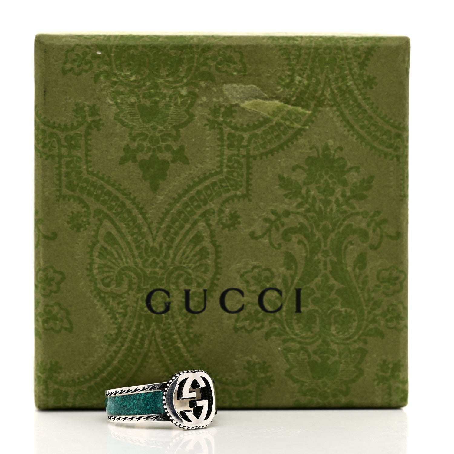 Gucci Sterling Silver Resin Interlocking G Band Ring 64 10.75 Turquoise 6 of 6