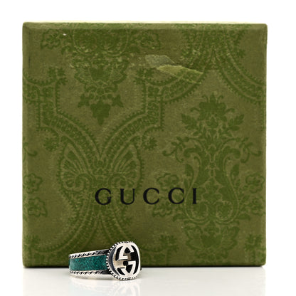 Gucci Sterling Silver Resin Interlocking G Band Ring 64 10.75 Turquoise 6 of 6