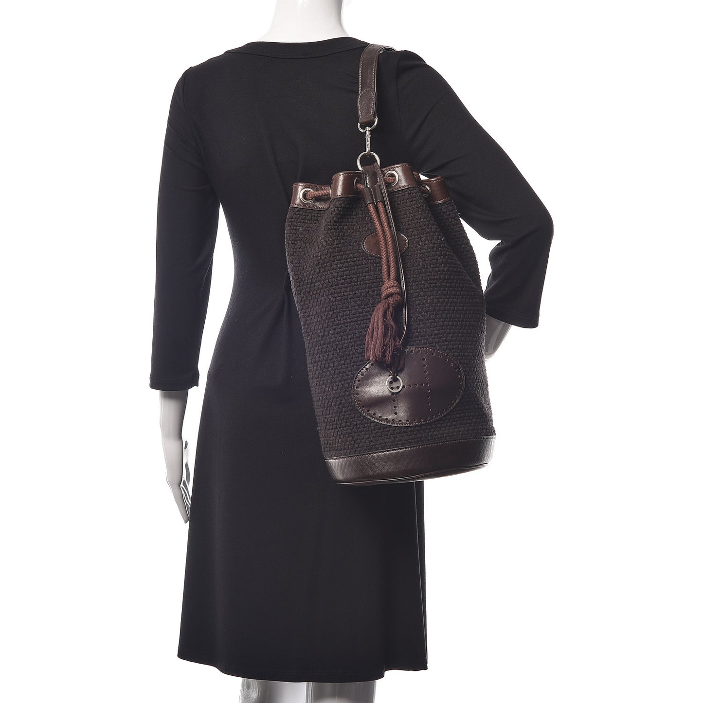 Canvas Knit Drawstring Bag Brown