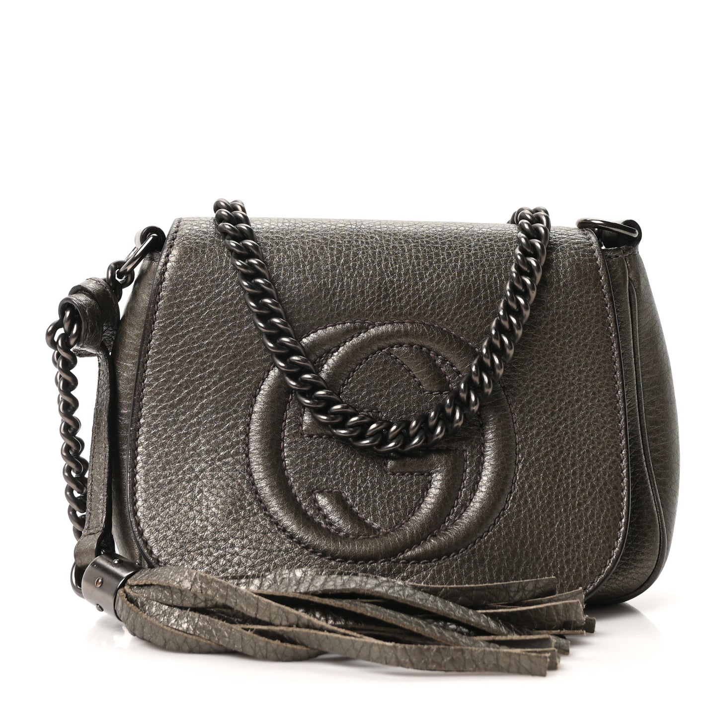 Metallic Pebbled Calfskin Small Soho Flap Crossbody Sasso