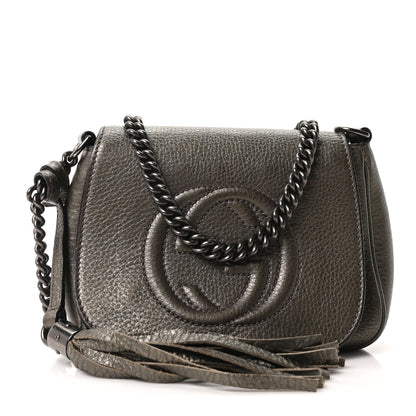 Gucci Metallic Pebbled Calfskin Small Soho Flap Crossbody Sasso 1 of 10