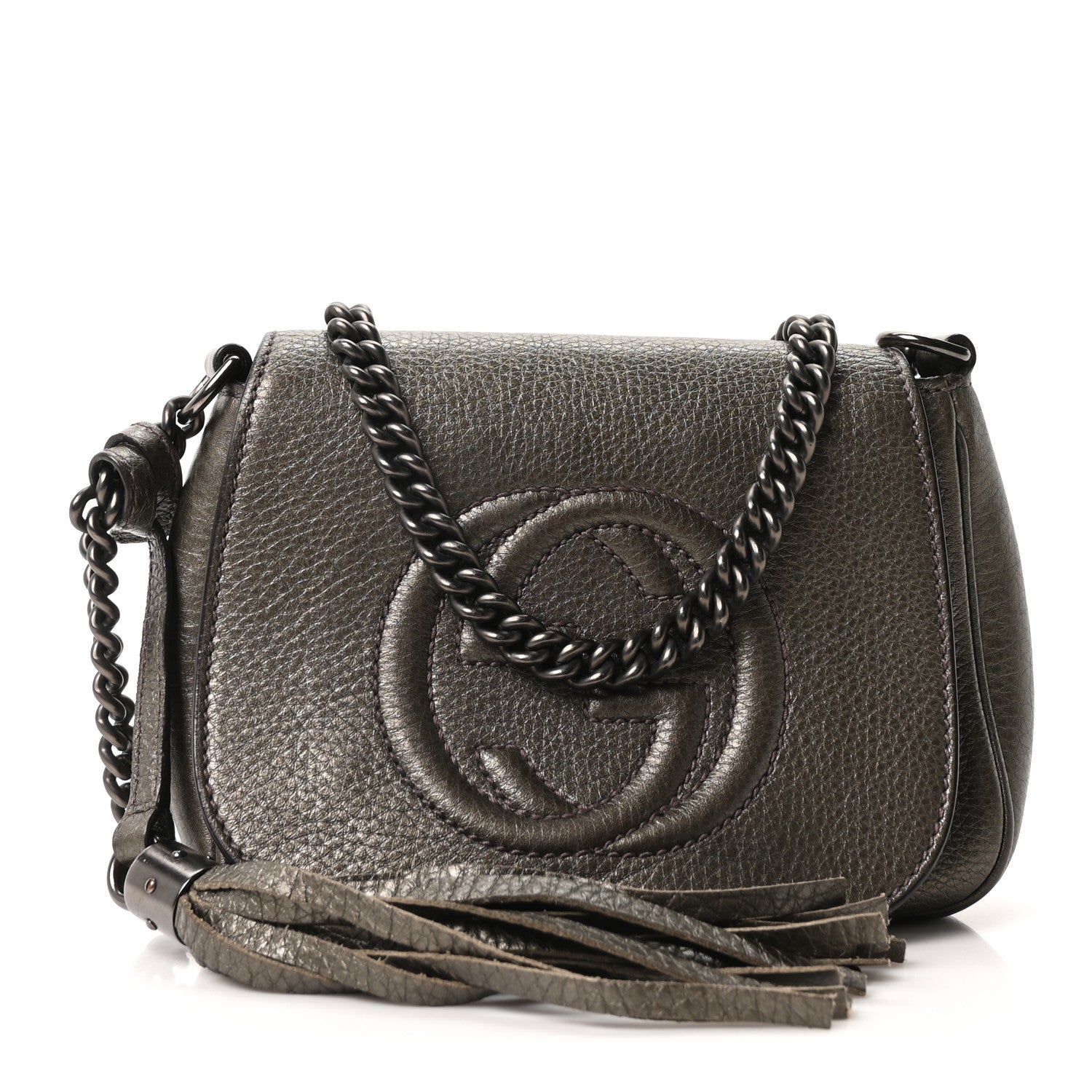 Gucci Metallic Pebbled Calfskin Small Soho Flap Crossbody Sasso 1 of 10