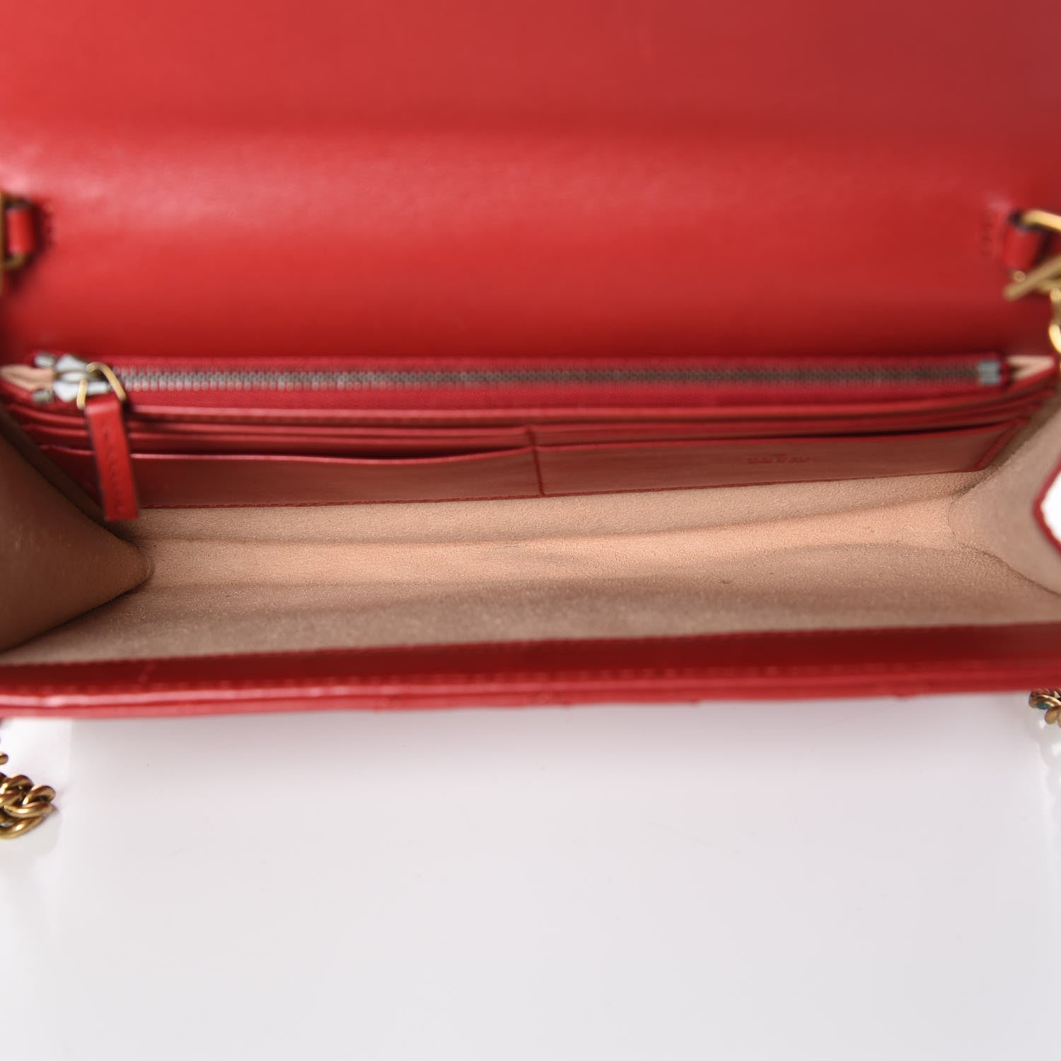 Gucci Calfskin Matelasse Mini GG Marmont Chain Wallet Hibiscus Red 7 of 10