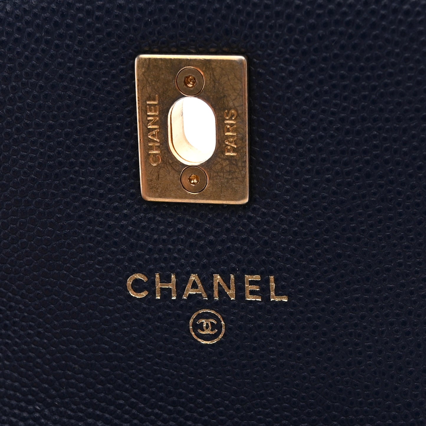Caviar Quilted Chain Handle Round Phone Holder Dark Blue