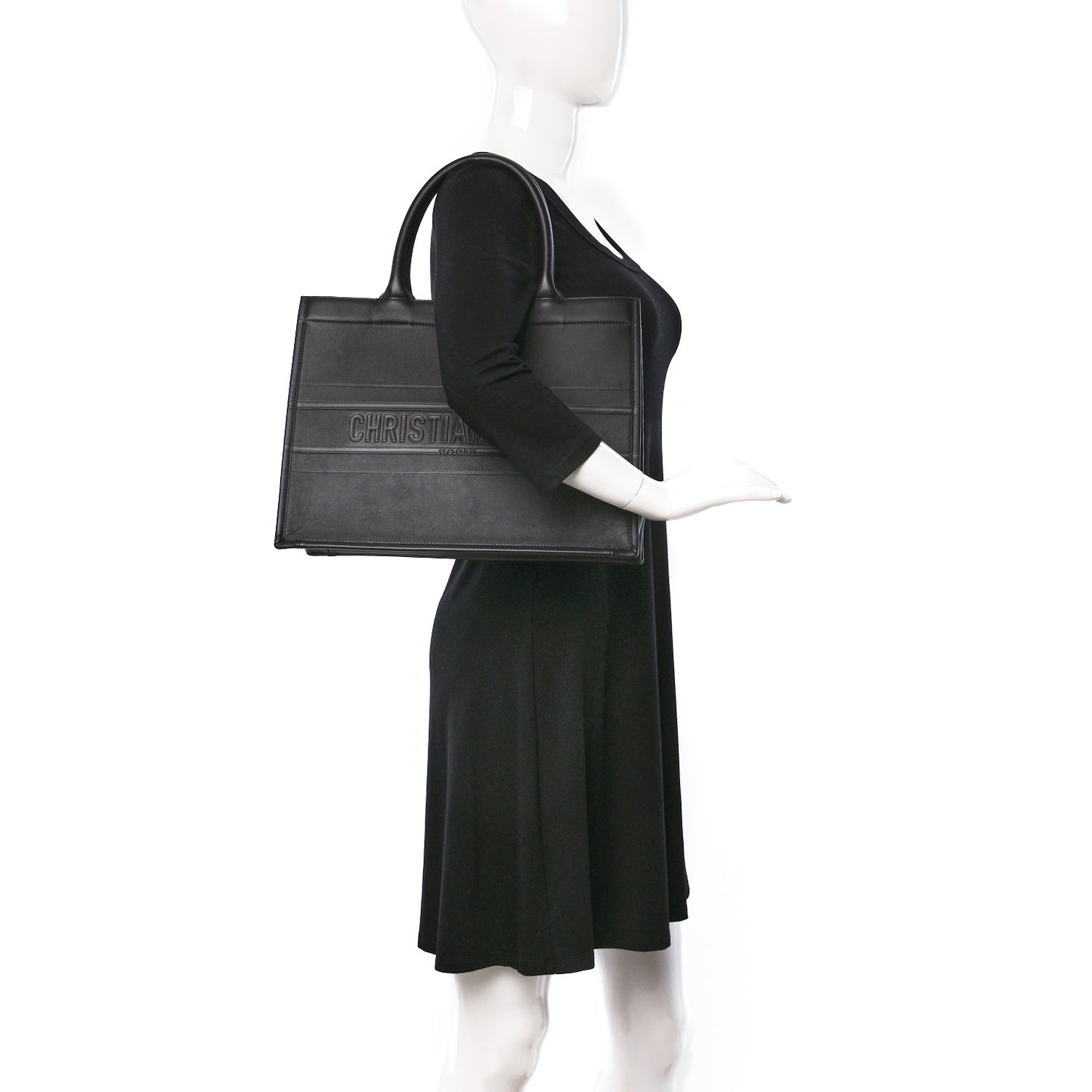 Calfskin Embossed Medium Book Tote Black
