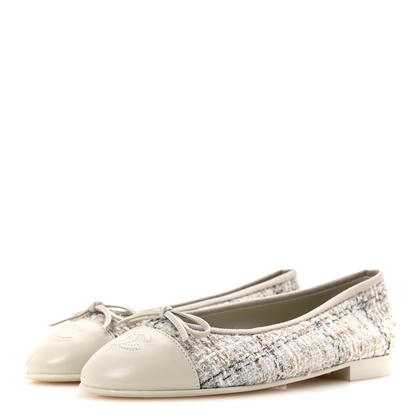 Cotton Tweed Grosgrain Cap Toe Ballerina Flats 36.5 Grey