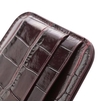 Balenciaga Shiny Calfskin Logo Crocodile Embossed Cash Rounded Card Holder Dark Red 7 of 8
