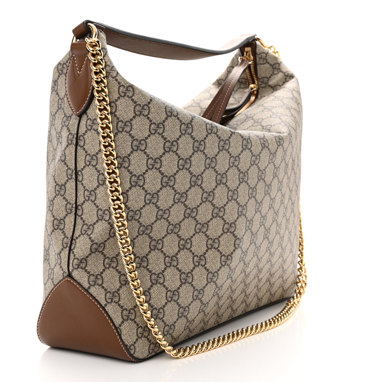 GG Supreme Monogram Large Linea A Hobo Light Brown
