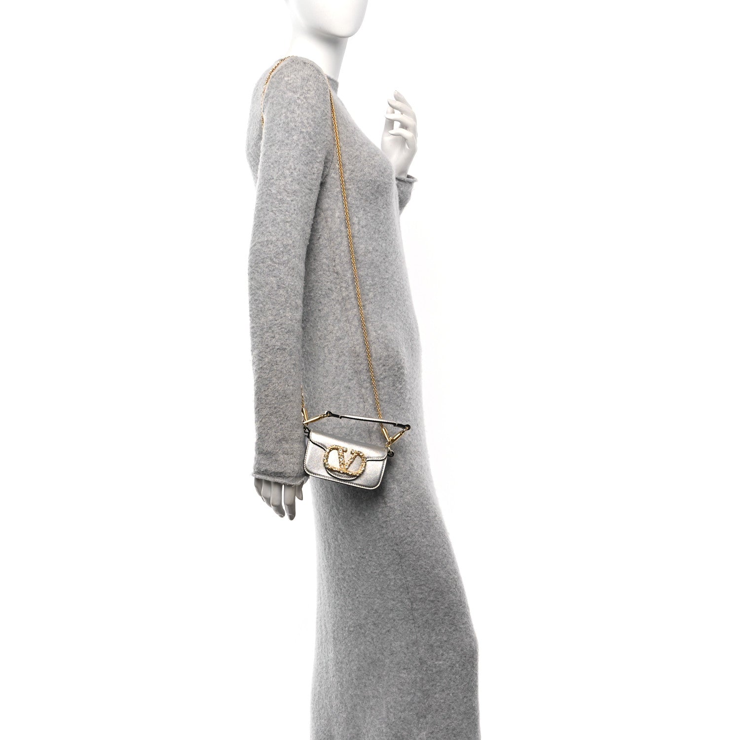 Valentino Garavani Laminated Calfskin Crystal Vlogo Micro Loco Shoulder Bag Silver Crystal 2 of 9