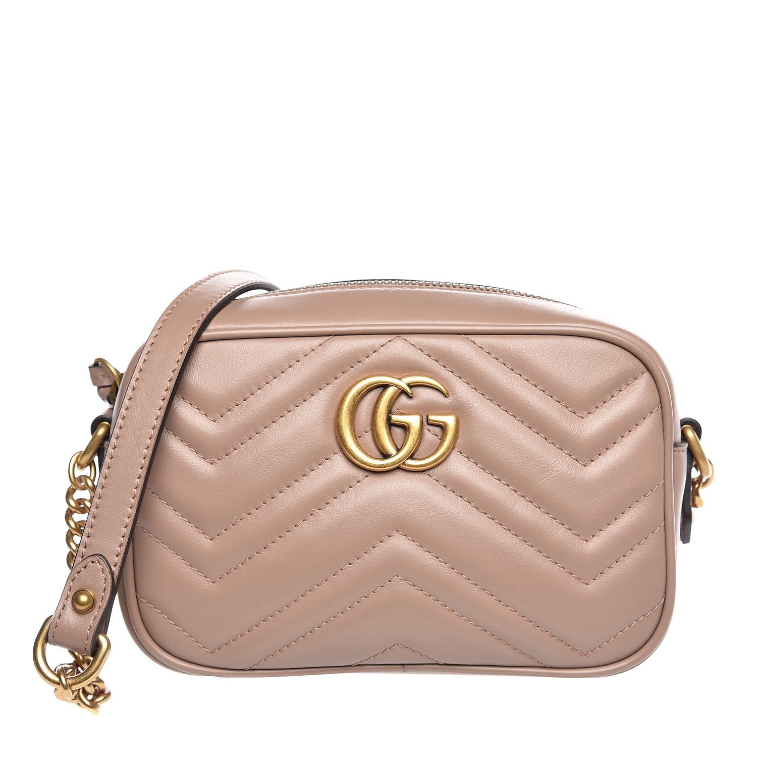 Gucci Calfskin Matelasse Mini GG Marmont Chain Shoulder Bag Nude 1 of 7