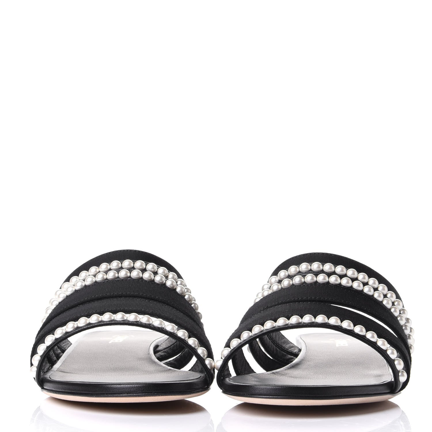 Chanel Grosgrain Pearl Mules 37.5 Black 2 of 11