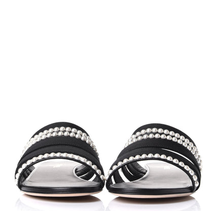 Chanel Grosgrain Pearl Mules 37.5 Black 2 of 11