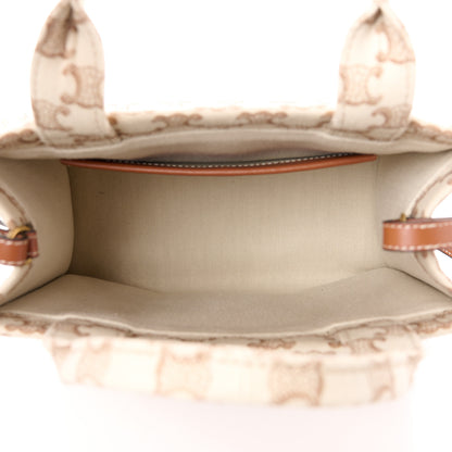 Celine Canvas Calfskin Triomphe Print Small Cabas Thais White 5 of 9