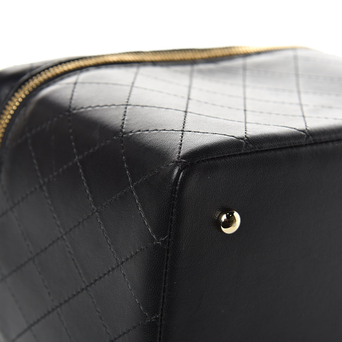 Lambskin Flat Quilted Knock On Wood Large Vanity Case Black