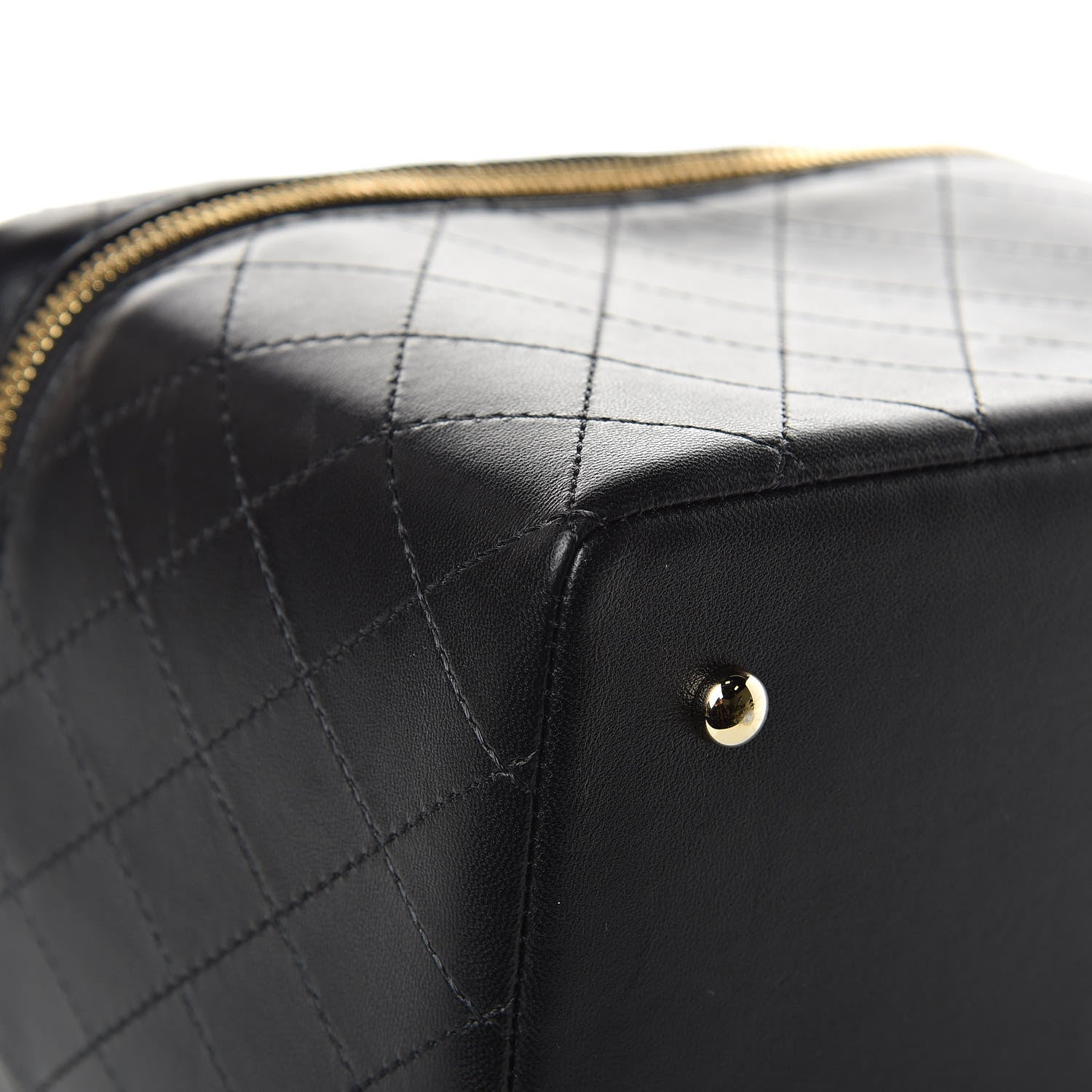 Chanel Lambskin Flat Quilted Knock On Wood Large Vanity Case Black 8 of 10