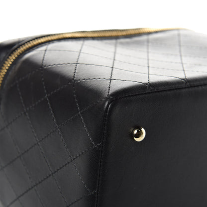 Chanel Lambskin Flat Quilted Knock On Wood Large Vanity Case Black 8 of 10