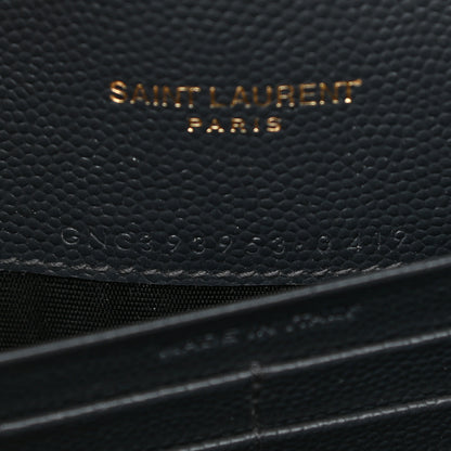 Saint Laurent Grain De Poudre Matelasse Chevron Monogram Envelope Chain Wallet Dark Smog 7 of 13