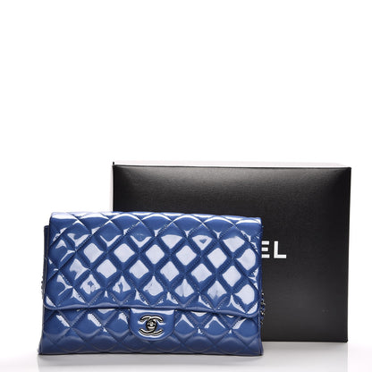 Chanel Patent Quilted Clutch with Chain Flap Blue Roi 16 of 17