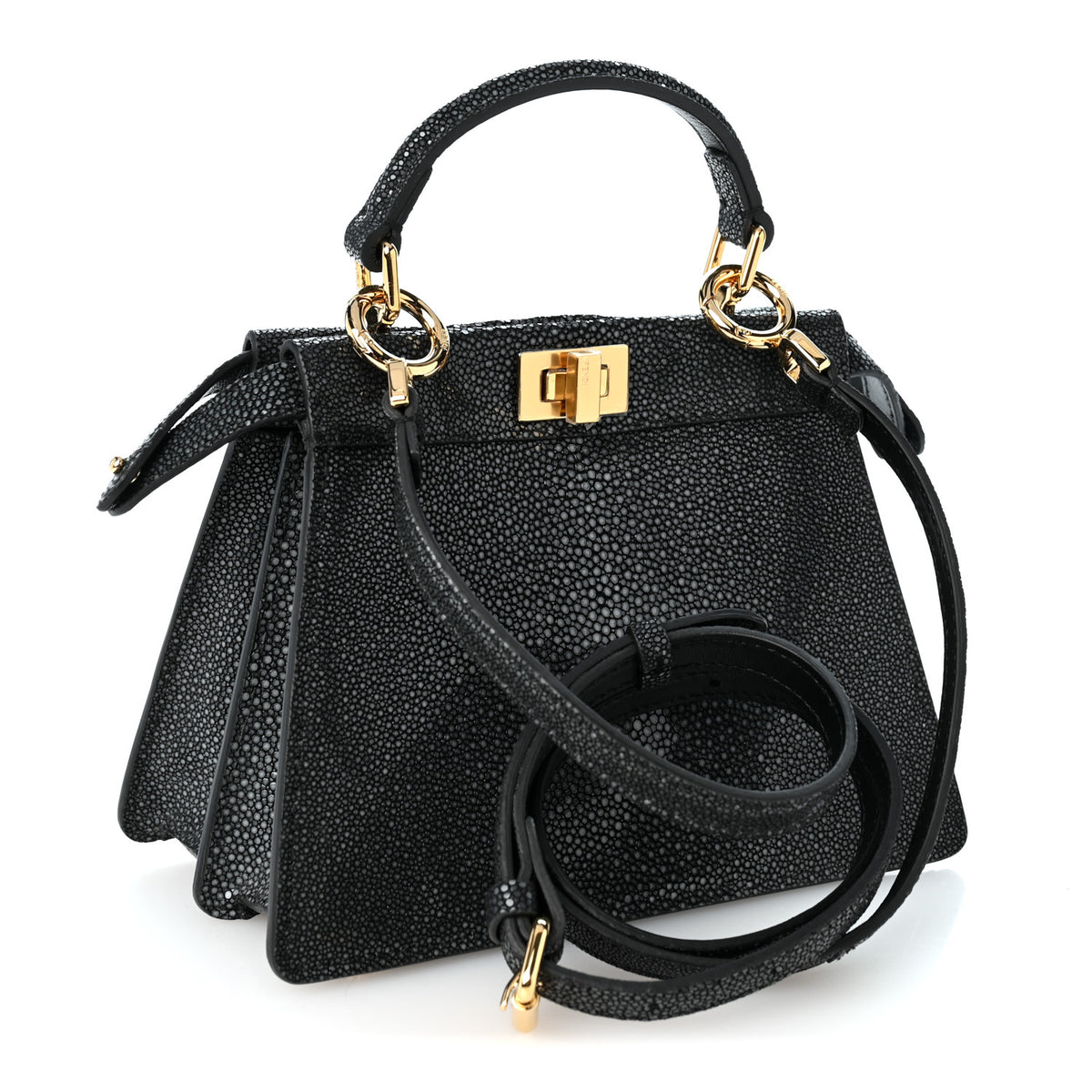 Fendi Stingray Shiny Nappa Petite Peekaboo I SEE U Satchel Black 2 of 9