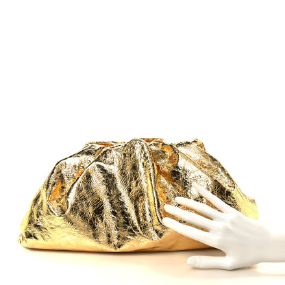 Bottega Veneta Metallic Crinkled Lambskin The Pouch Oversized Clutch Oro 2 of 11