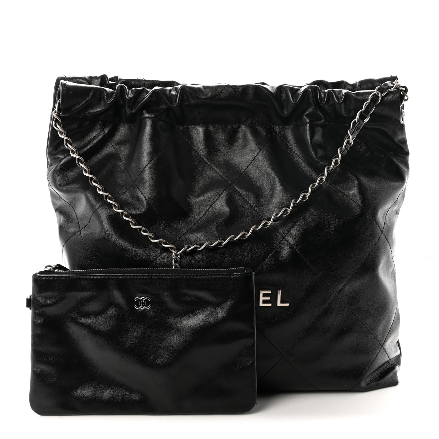 Shiny Calfskin Quilted Small Chanel 22 Black