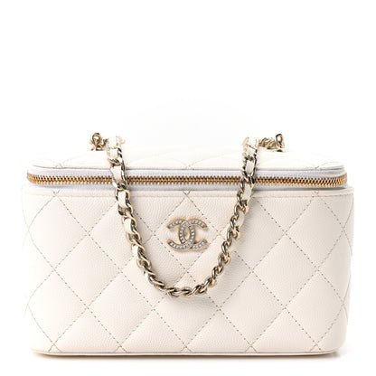 Chanel Caviar Quilted Crystal CC Logo Vanity Case With Chain White 1 of 11
