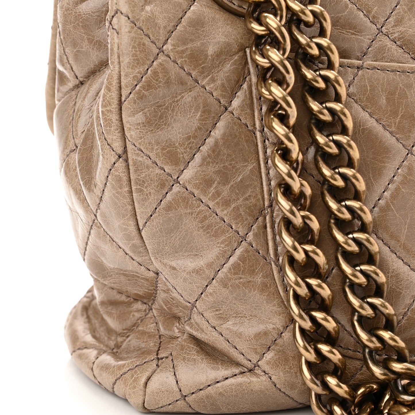 Glazed Calfskin Castle Rock Medium Flap Dark Beige