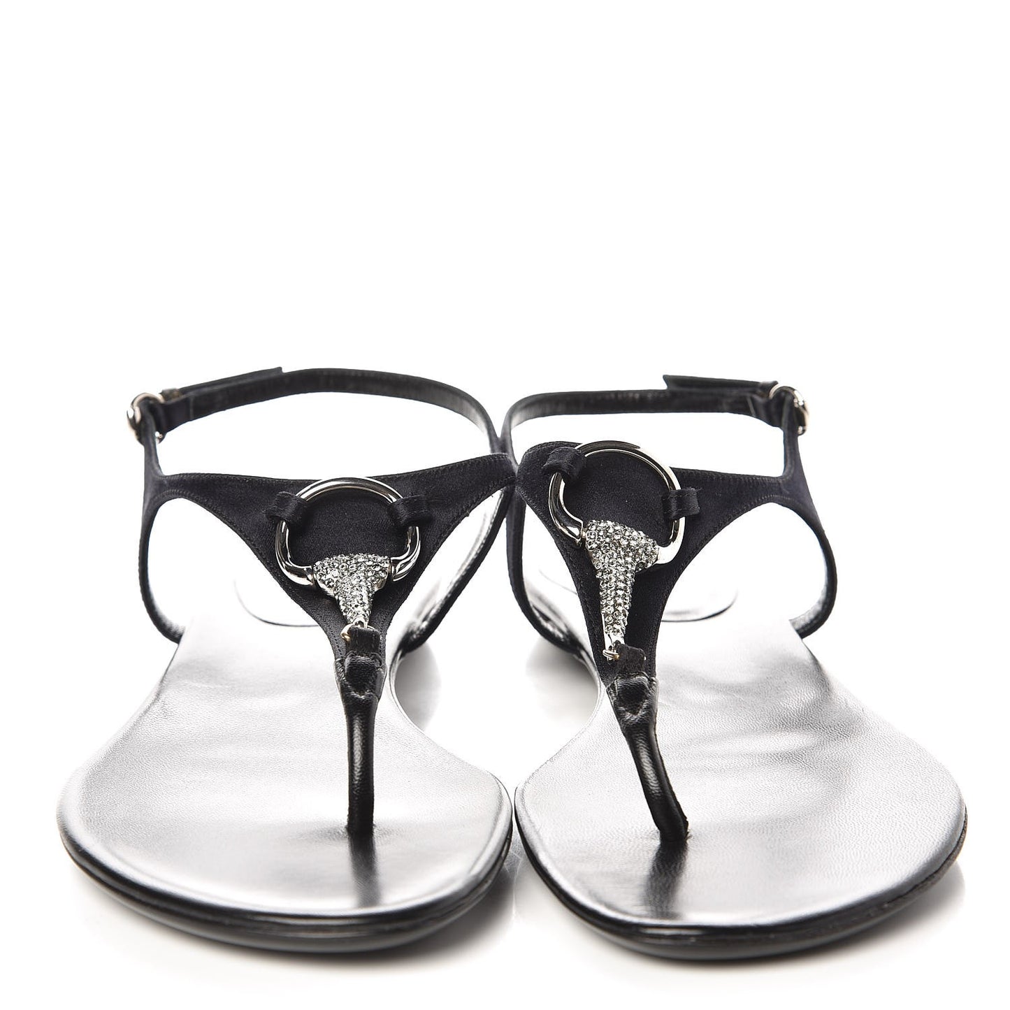 Lambskin Crystal Lady Bit Thong Sandals 39.5 Black