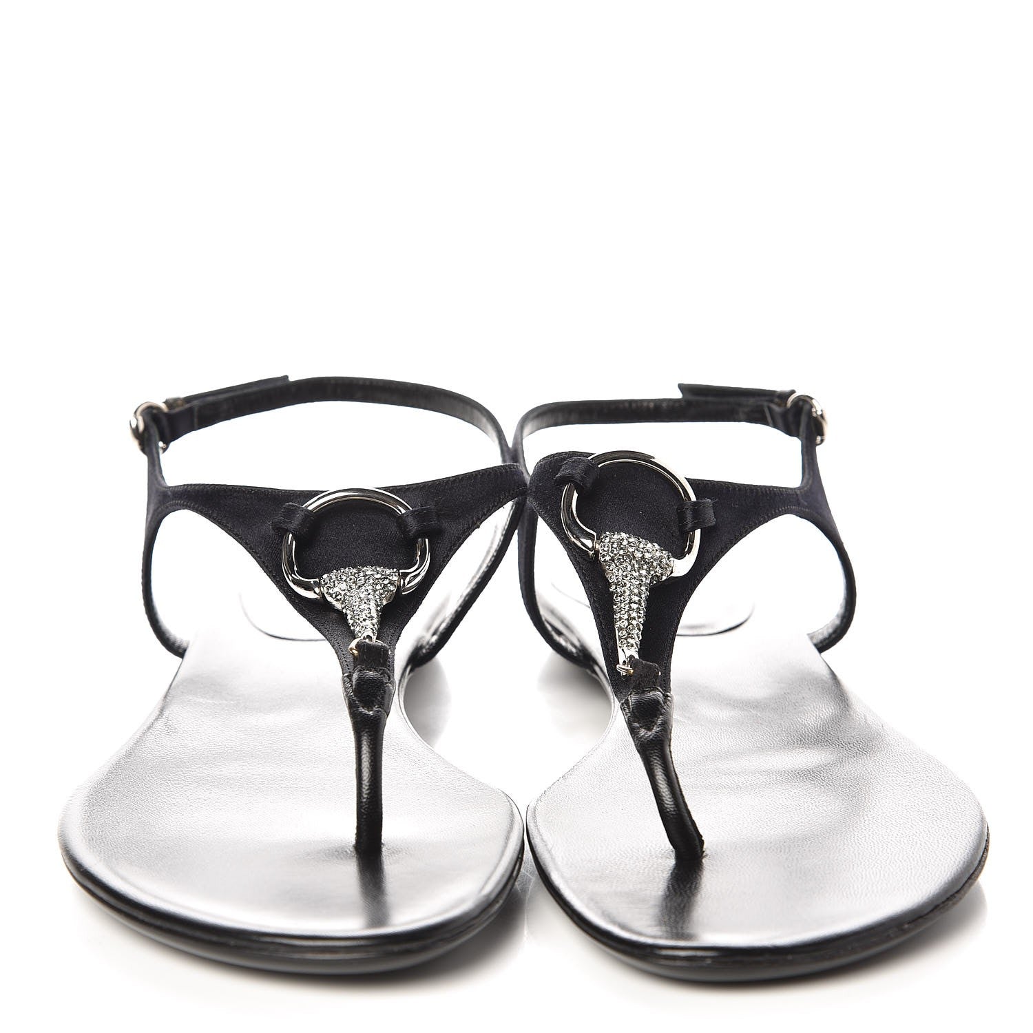 Gucci Lambskin Crystal Lady Bit Thong Sandals 39.5 Black 2 of 10