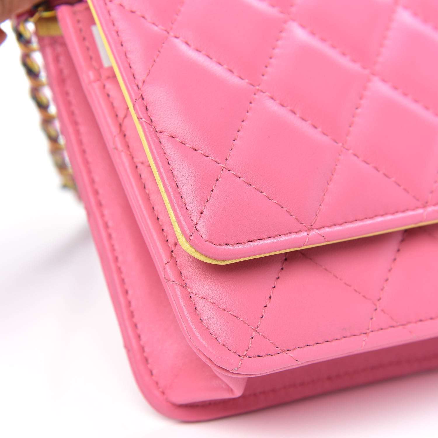 Chanel Lambskin Quilted Wallet On Chain WOC Pink Yellow 9 of 11