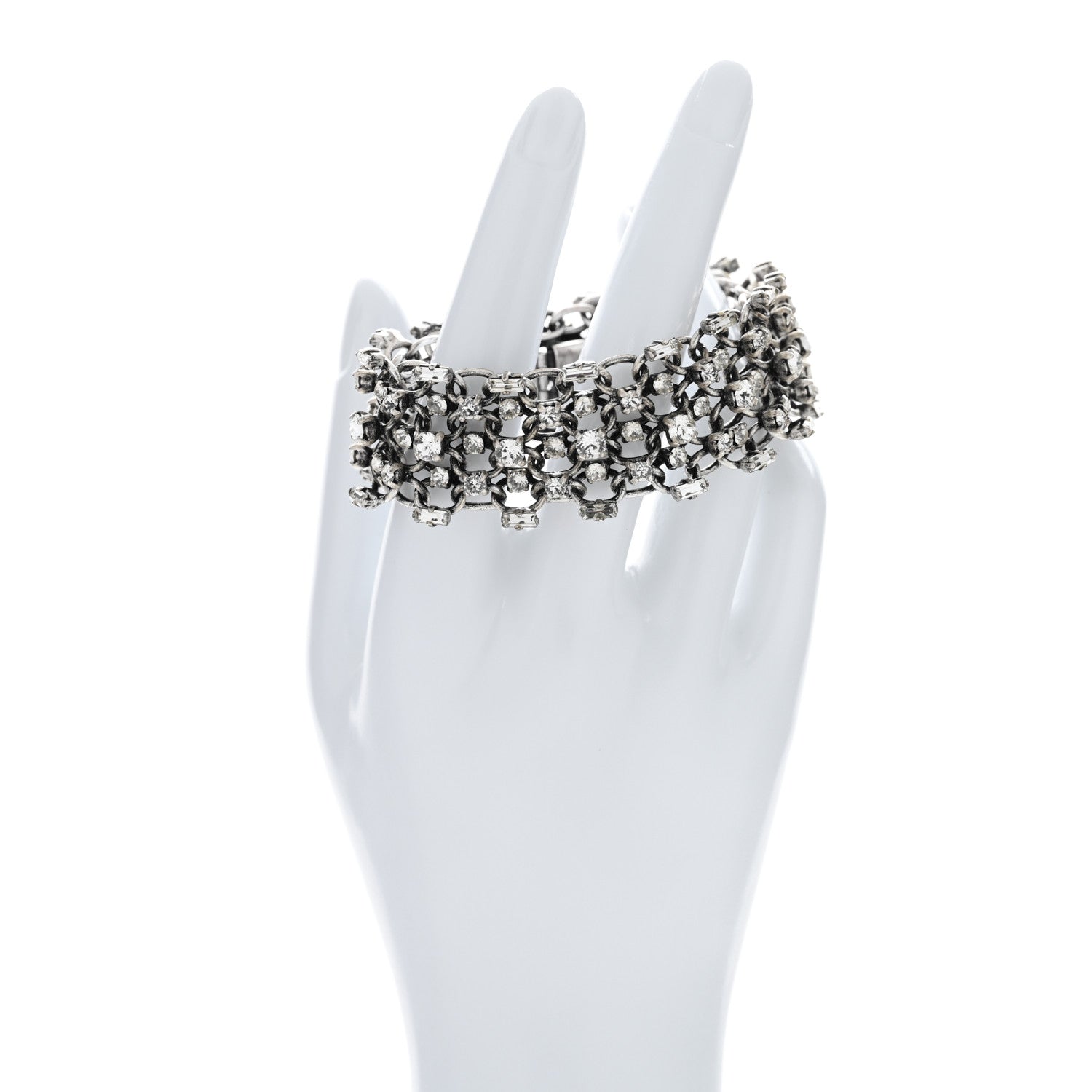 Saint Laurent Crystal Link Chain Bracelet Silver 2 of 5