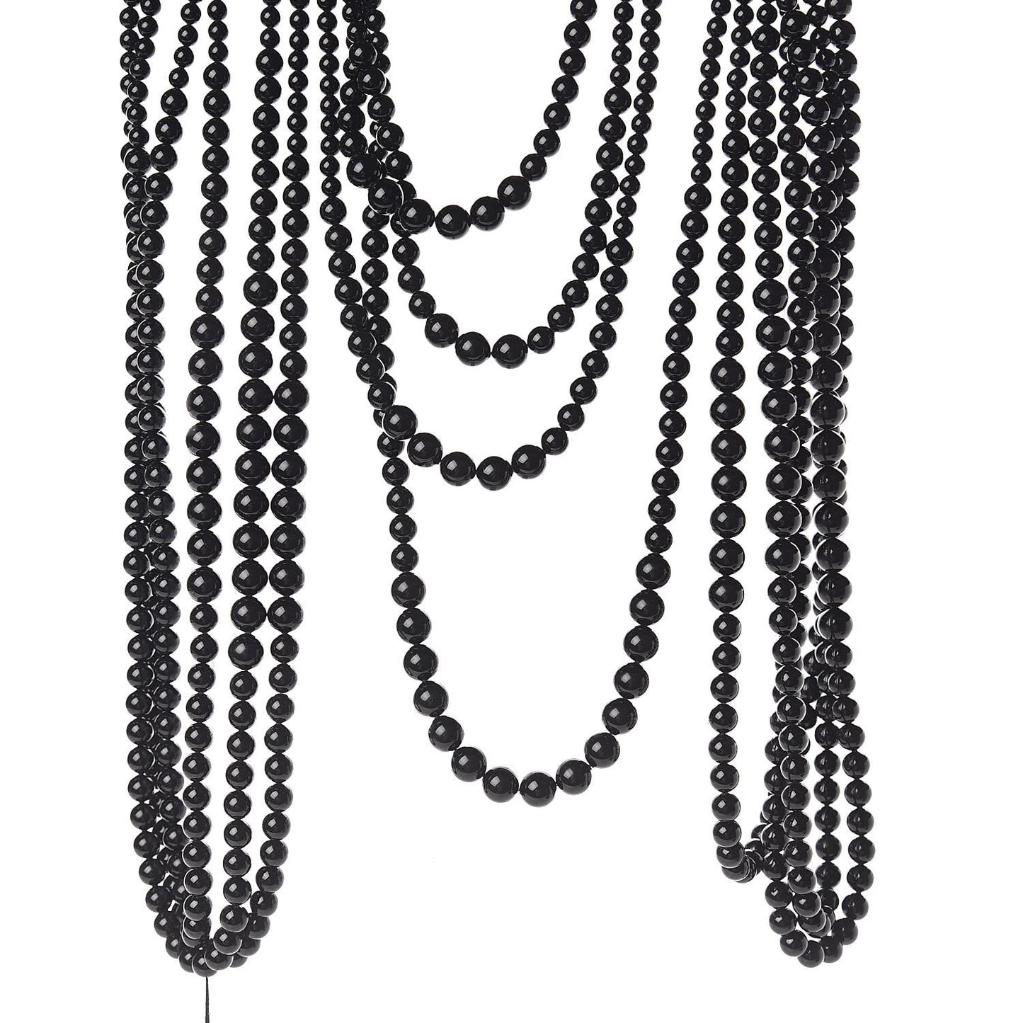 Ruthenium Beaded Pearl CC Long Multi Strand Necklace Black