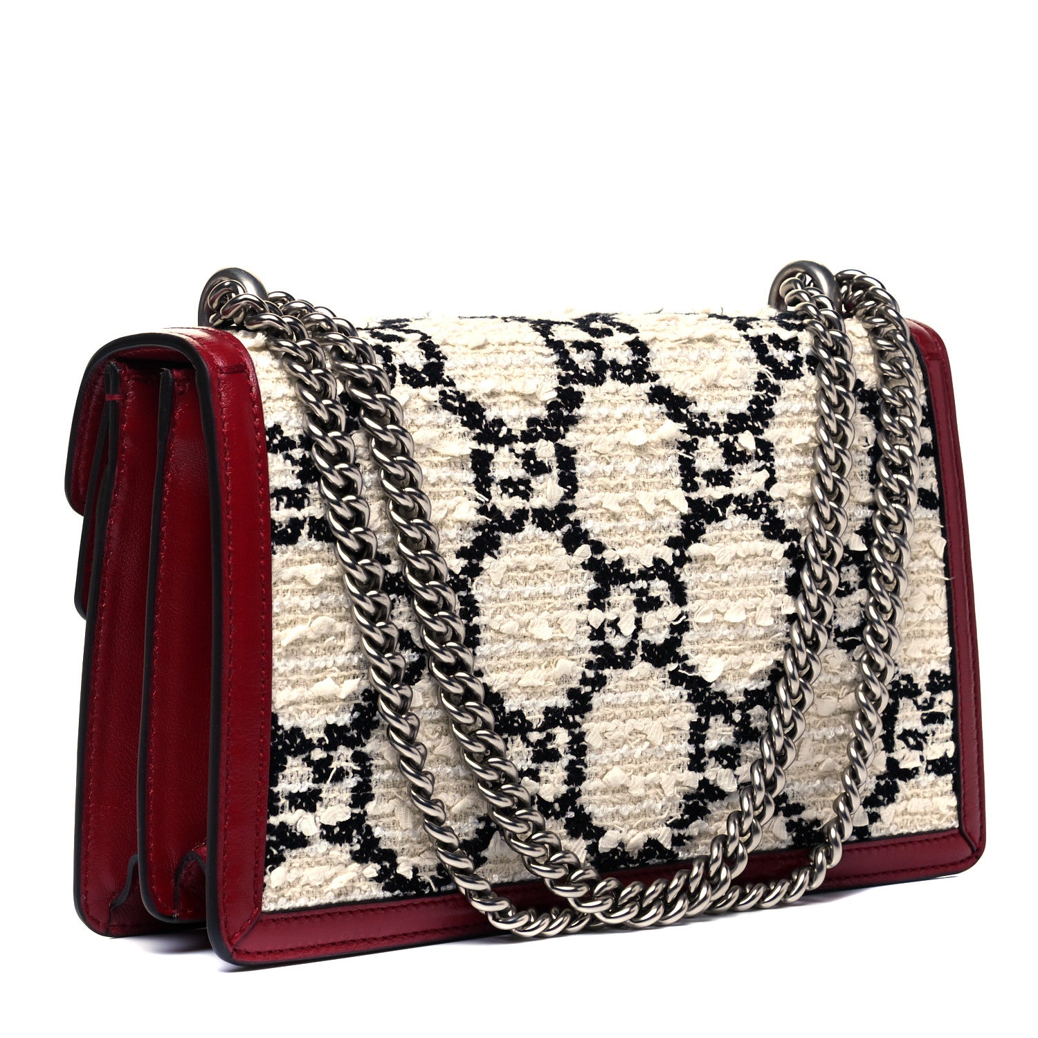 Gucci Tweed GG Monogram Small Dionysus Shoulder Bag White Black Romantic Cherry 2 of 8