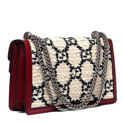 Gucci Tweed GG Monogram Small Dionysus Shoulder Bag White Black Romantic Cherry 2 of 8