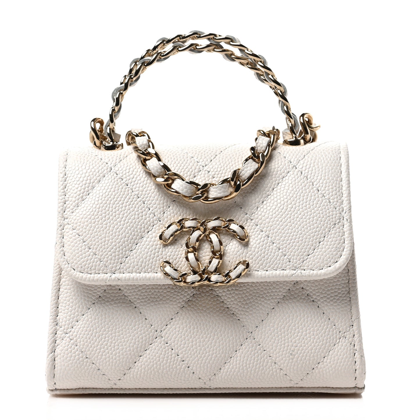 Caviar Quilted Chain Top Handle With Chain White