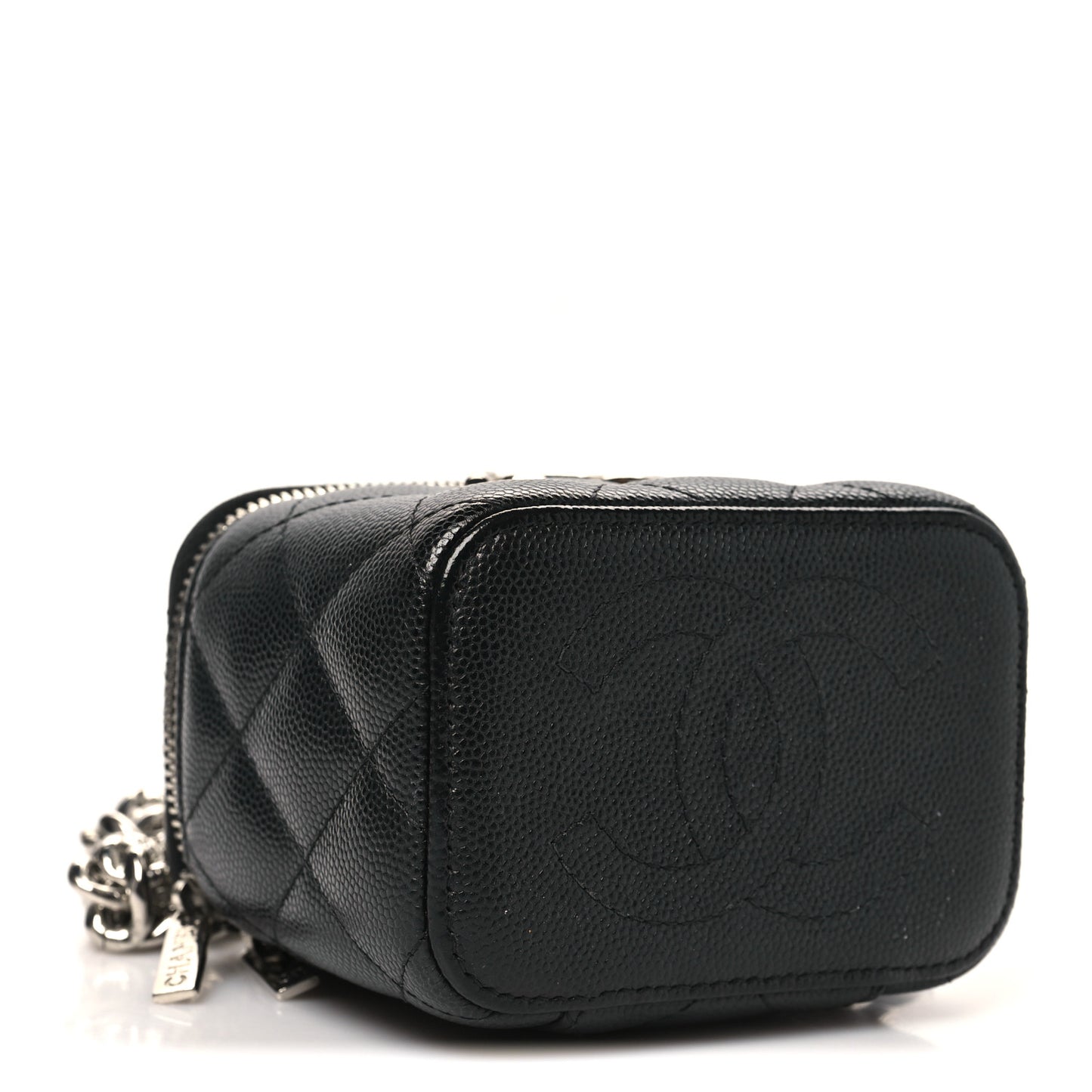 Caviar Quilted Mini Vanity Case With Chain Black