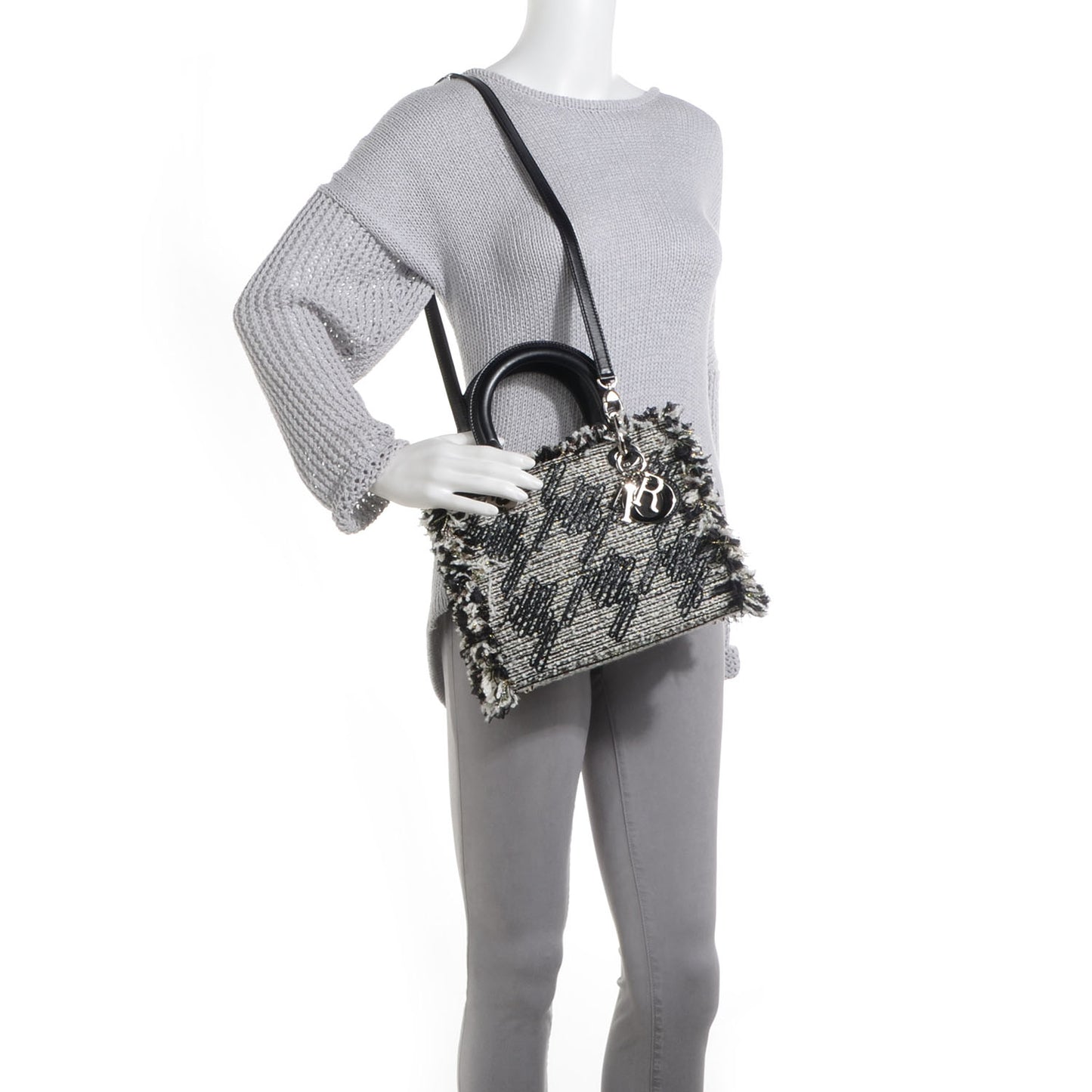 Tweed Medium Lady Dior Black White