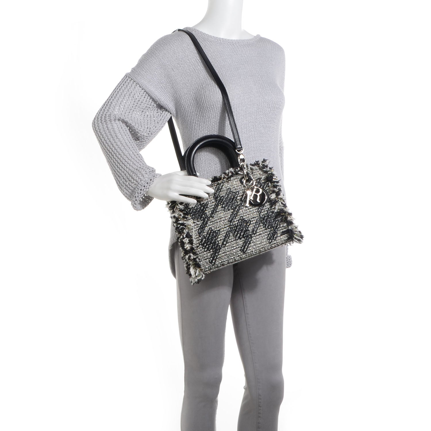 Christian Dior Tweed Medium Lady Dior Black White 2 of 7