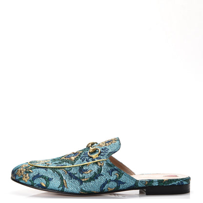 Gucci Iridescent Brocade Womens Princetown Slippers 39 Azure Multicolor Oro 1 of 8