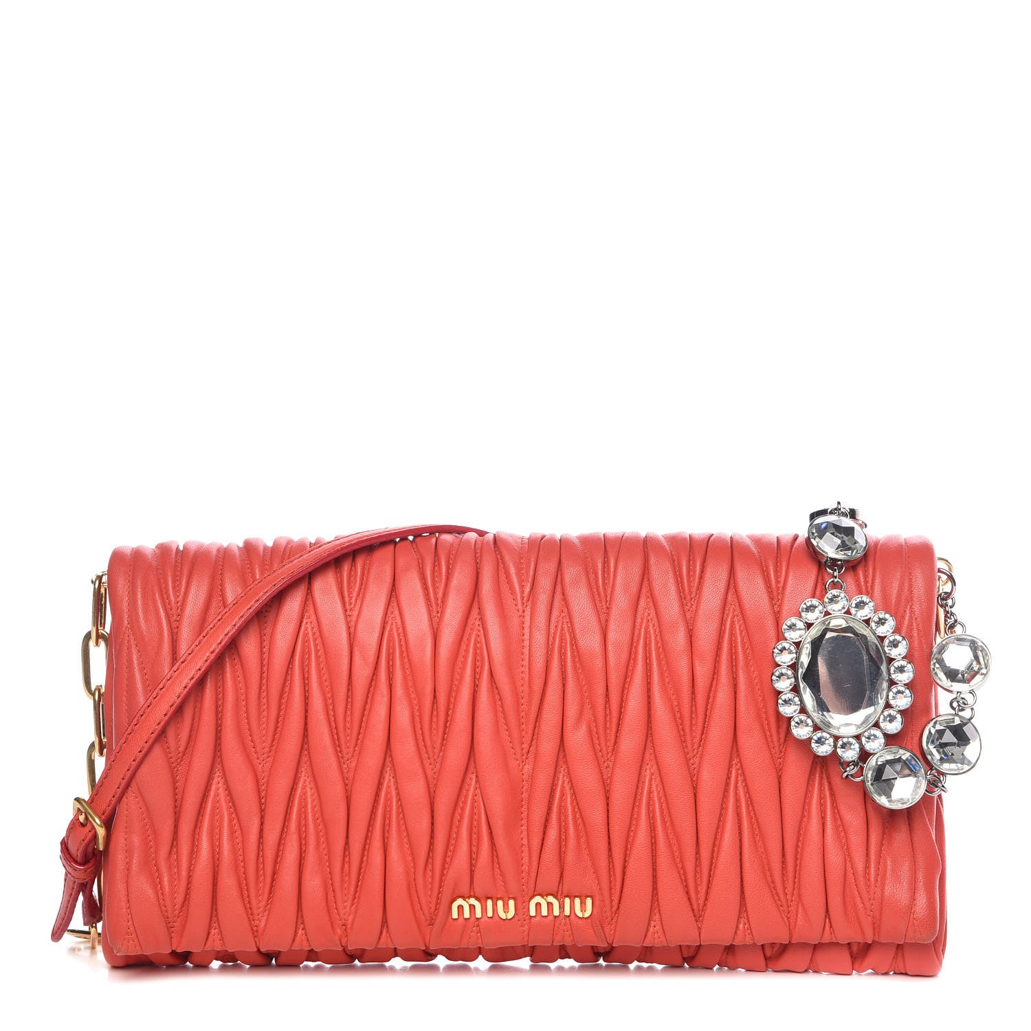 Saint Laurent MIU MIU Nappa Matelasse Crystal Flap Clutch Lacca 1 of 15