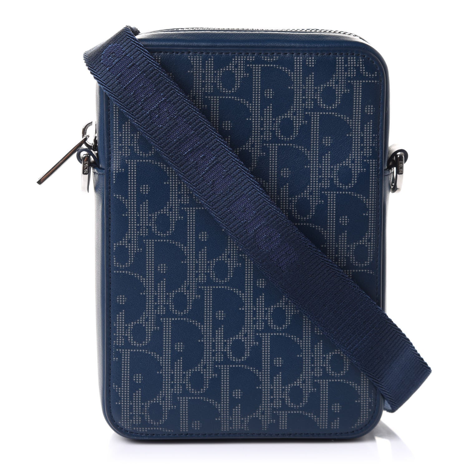Christian Dior Calfskin Oblique Galaxy Perforated World Tour Messenger Pouch Blue White 1 of 10