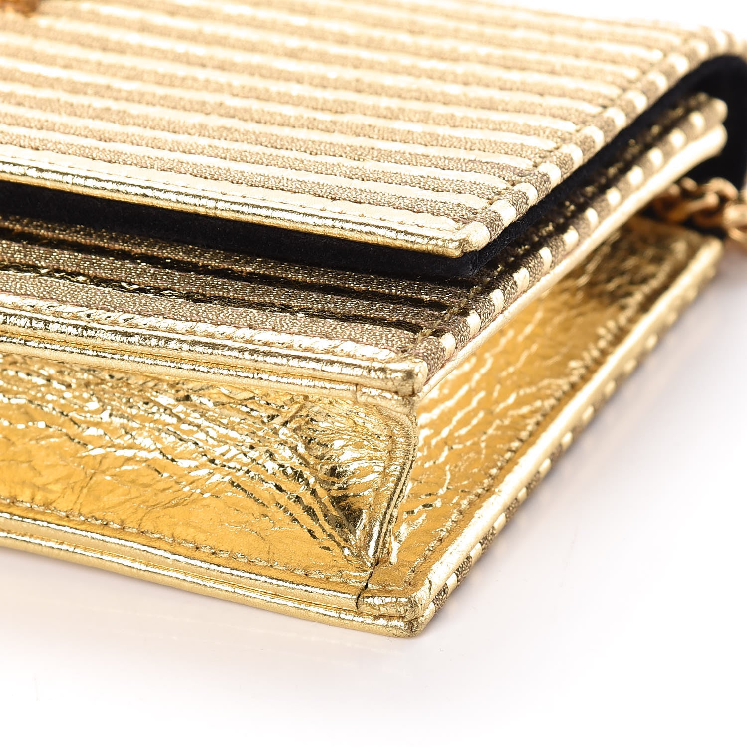Saint Laurent Metallic Goatskin Lambskin Classic Monogram Kate Tassel Chain Wallet Gold 6 of 8