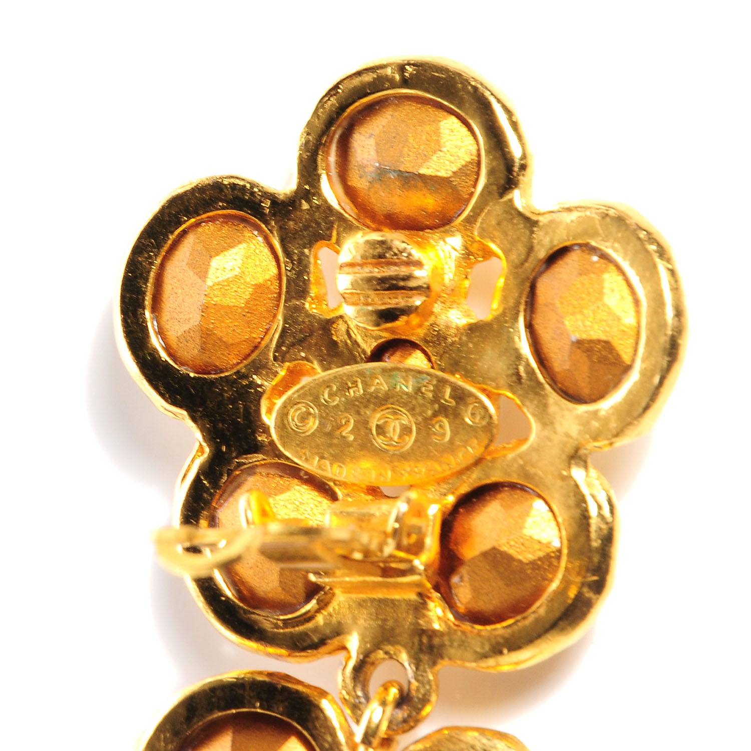 Chanel Crystal Flower Clip On Earrings Gold 4 of 4