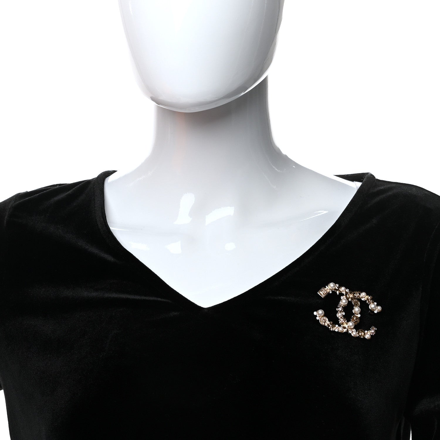 Chanel Crystal Pearl CC Charms Brooch Gold 2 of 4