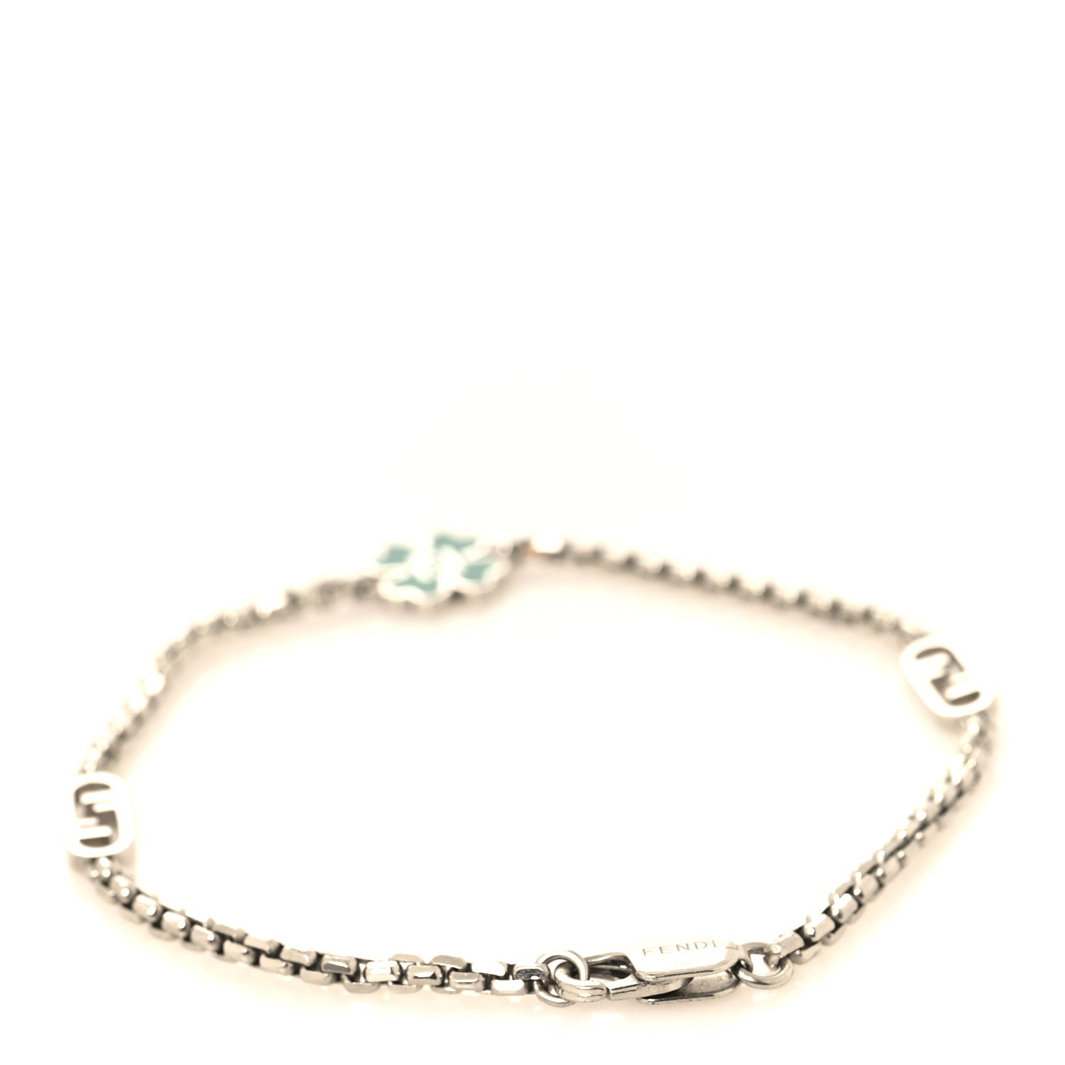 Fendi Brass Enamel O Lock Clover Bracelet Silver Green 3 of 4