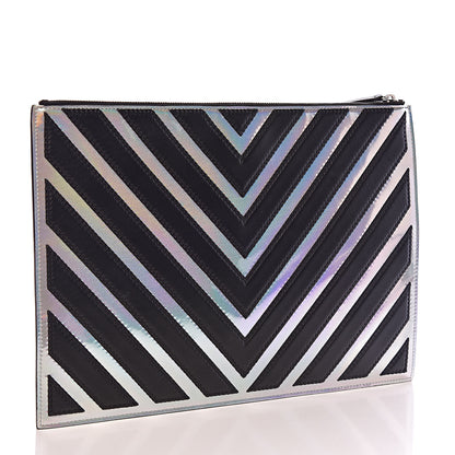 Chanel Lambskin Metallic Chevron Zip Pouch Black Silver 3 of 7