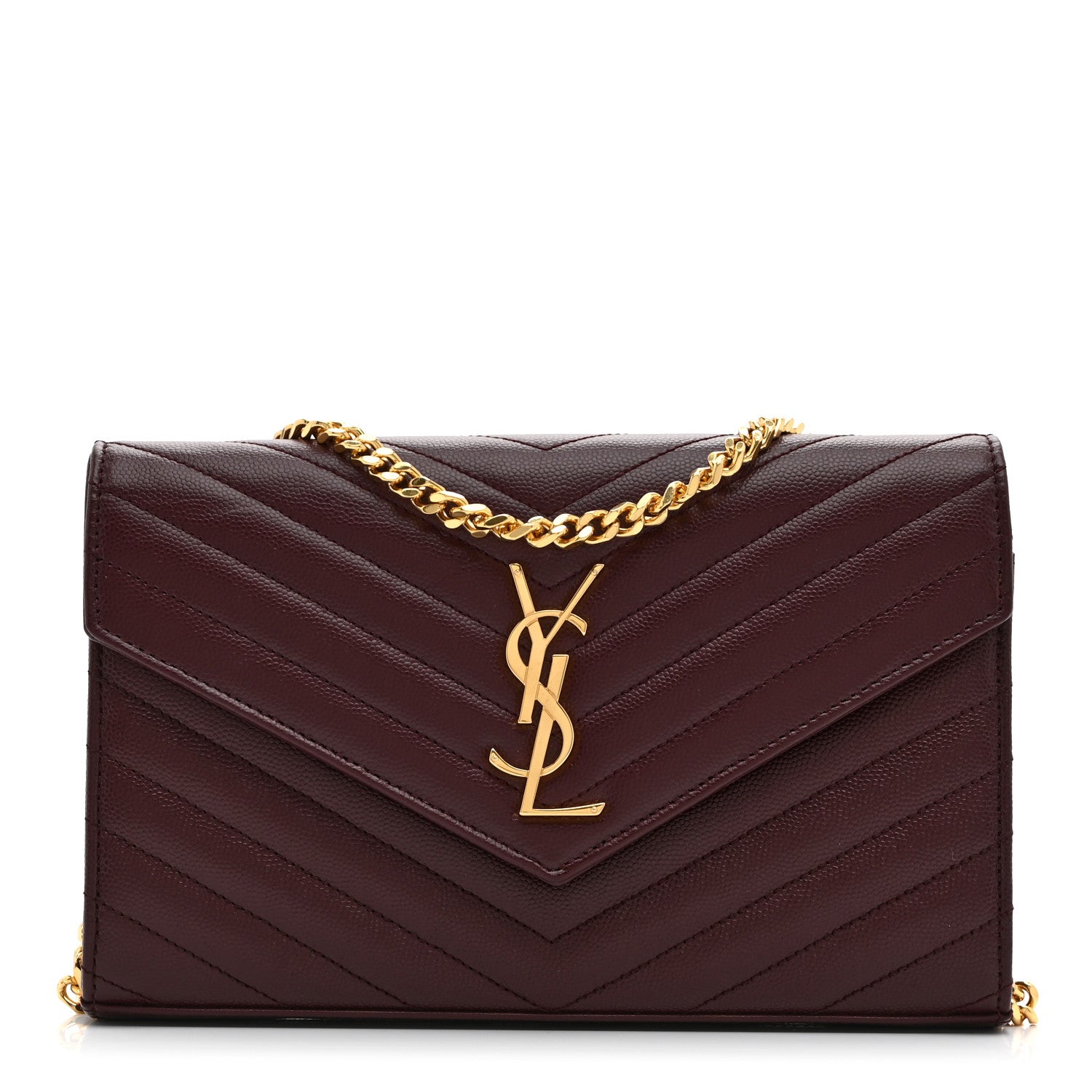 Saint Laurent Grain De Poudre Matelasse Chevron Monogram Chain Wallet Rouge Legion 1 of 9