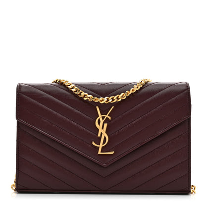 Saint Laurent Grain De Poudre Matelasse Chevron Monogram Chain Wallet Rouge Legion 1 of 9