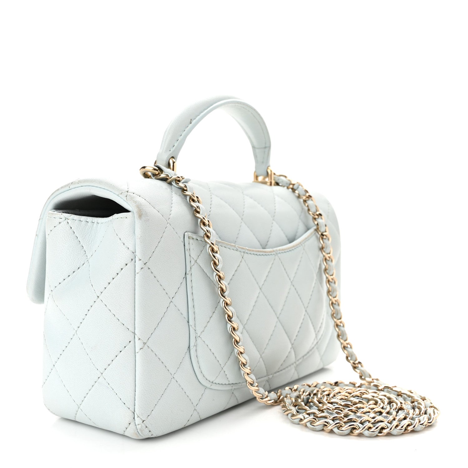 Chanel Lambskin Quilted Mini Top Handle Rectangular Flap Light Blue 3 of 12