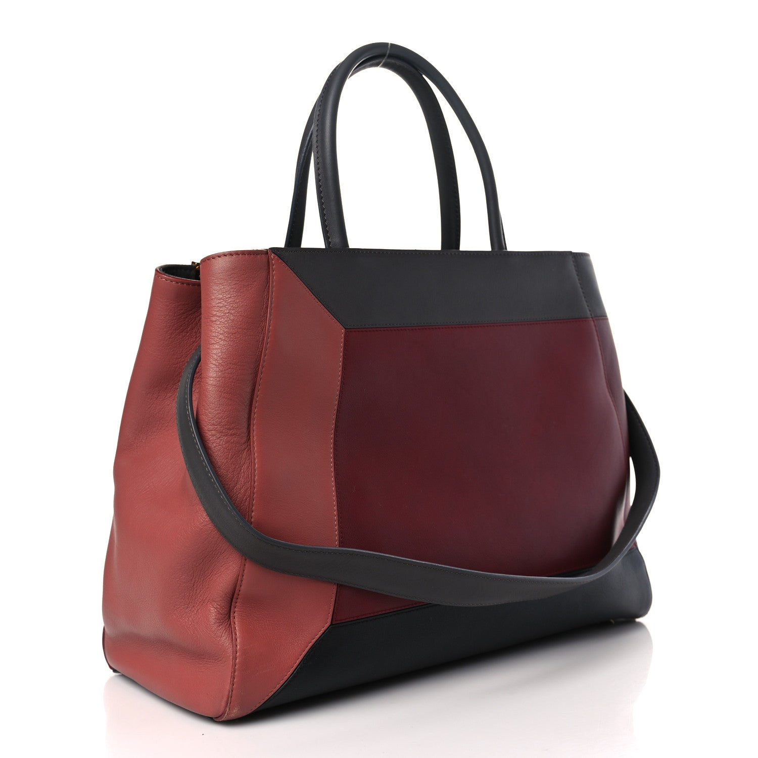 Fendi Calfskin Colorblock Regular 2Jours Tote Grigio Blush Currant Red 3 of 9